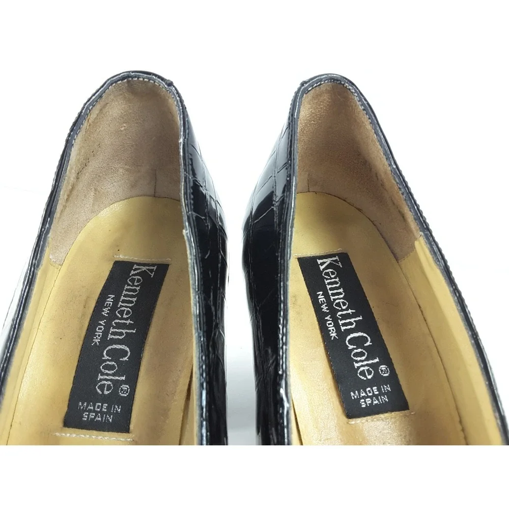 Kenneth Cole New York Women's Black Patent Leather Pump Shoe Faux Alligator 9 AA